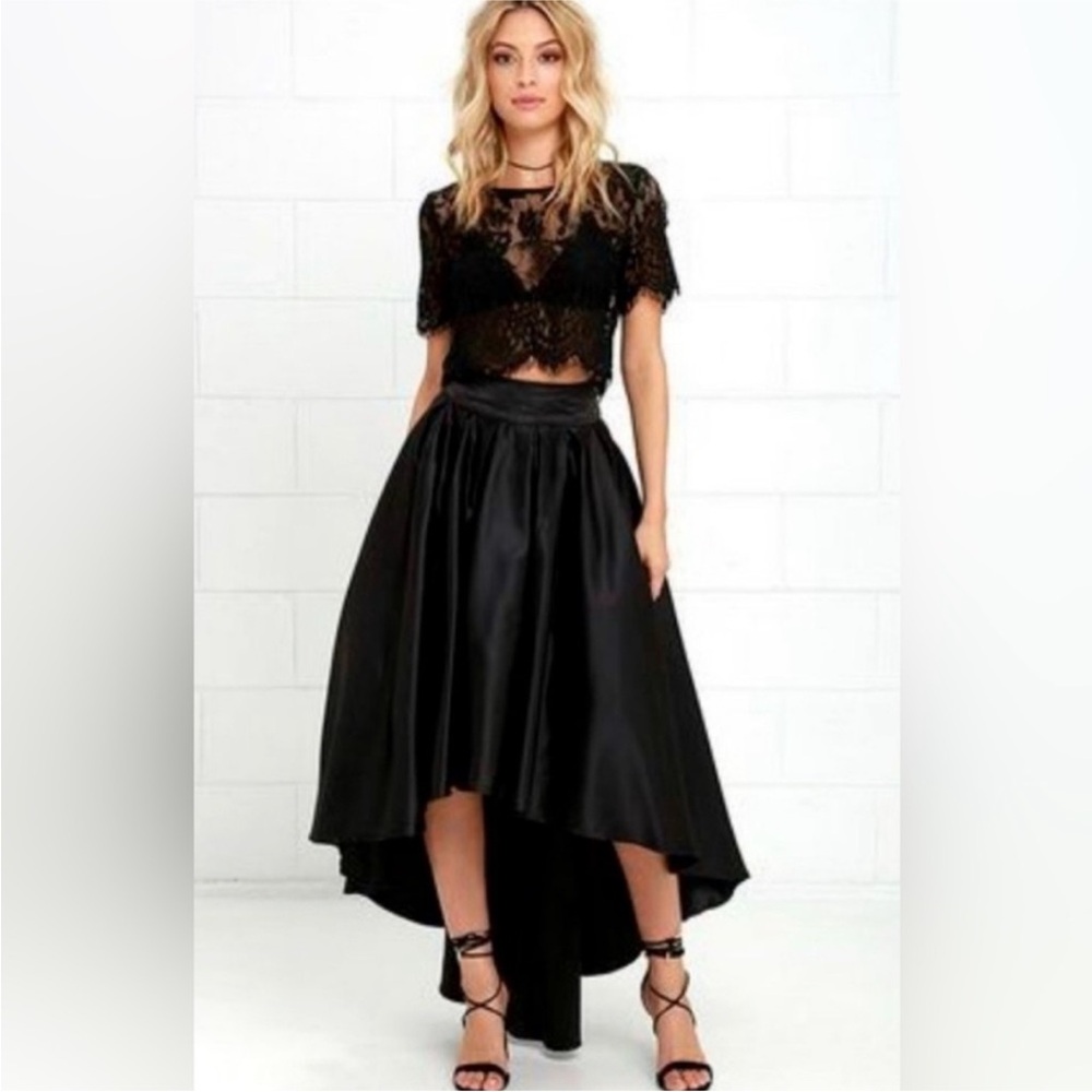 Gracia Black High-Low Midi Skirt Cocktail